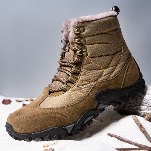 

winter warm fur snow boots male shoes for men fashion cow suede walking work safety ankle footwear sneakers 2019 new, Black