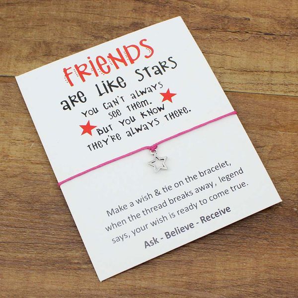 

friends are like stars handmade rope charm bracelets for women men friendships statement wish jewelry with card, Golden;silver
