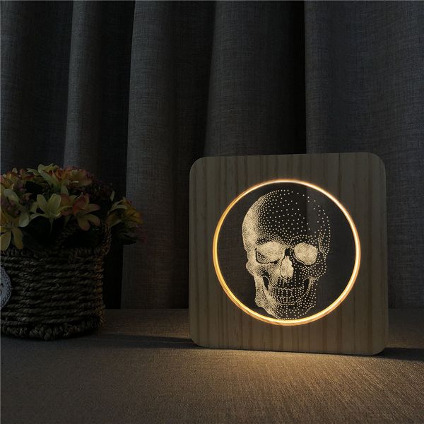 

skull head design 3d usb led arylic night lamp table light switch control carving lamp for children's room decoration dropship