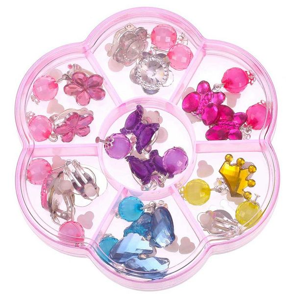 

2020 7pairs/set heart shape rhinestone clip earrings for children kids soft cushion invisible ear hanging no piercing earring, Silver