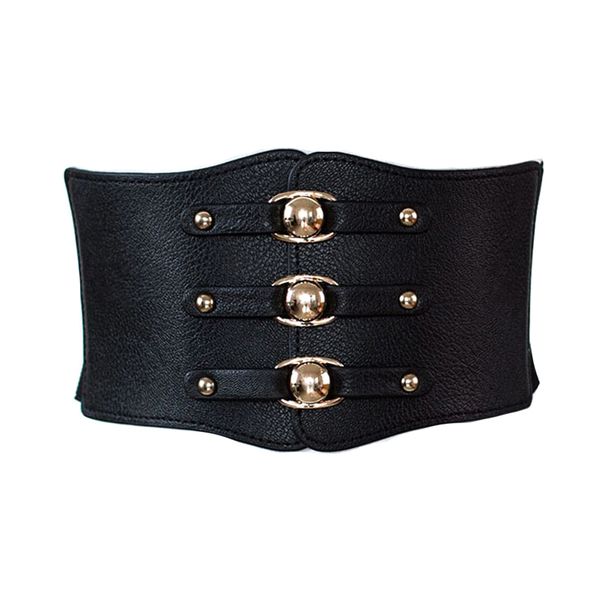 

brand desgin elastic wide belts for women vintage metal buckle waistband cintos female leather rivet ultra wide belt, Black;brown