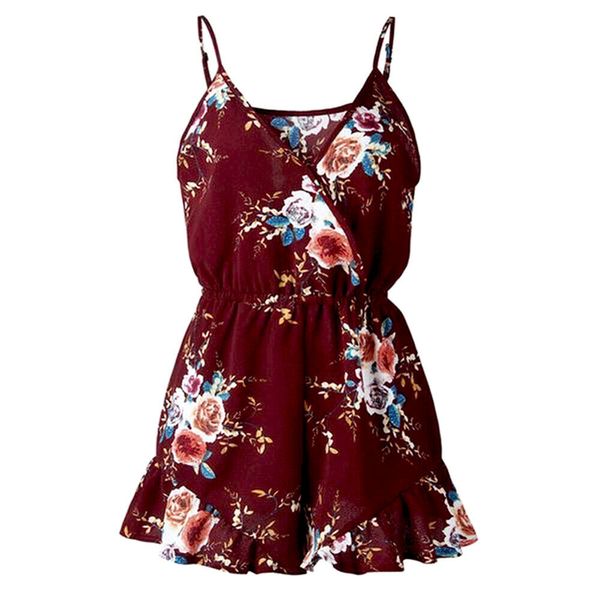 

Women Summer Boho Playsuits New Floral Print Jumpsuits Strappy V neck Ruffled Lady Summer Holiday Beach Rompers Trousers 2019