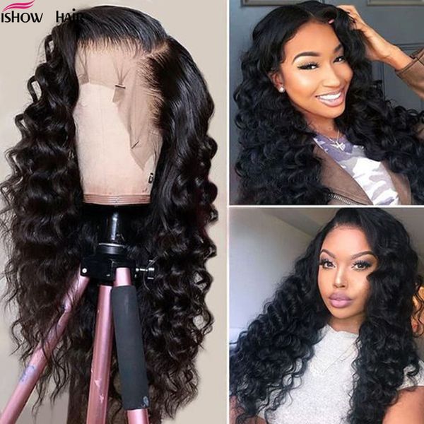 

10a full lace human hair wigs loose deep 13x4 human hair lace front wigs brazilian hair loose wave 360 pre-plucked lace frontal wigs, Black;brown