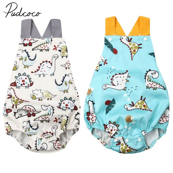 

2019 baby summer clothing 0-3y toddler baby boy girl cute bodysuit sleeveless cartoon dinosuar print jumpsuit outfits sunsuit, White