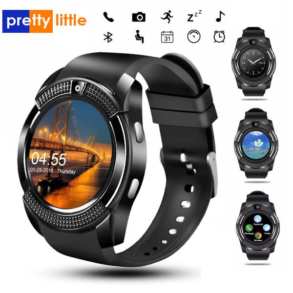 

sport men smart watch v8 sim card android camera rounded answer call dial call smartwatch heart rate fitness tracker