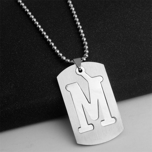 

10m detachable stainless steel m 26 english initial letter necklace symbol name sign american alphabet double layer text lucky gifts men, fa, Silver