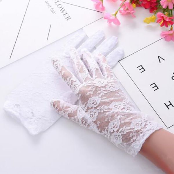 

party dress gloves women lady lace mittens accessories sunscreen summer full finger girls lace fashion gloves, Blue;gray