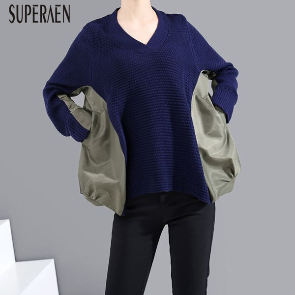 

superaen v-neck pullovers sweater women spring and autumn new 2020 long sleeve ladies sweaters casual wild knit female, White;black