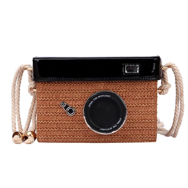 

woman 2019 new straw camera crossbody bags for women funny chain small square bag foreign woven shoulder messenger bag summer