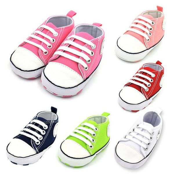 

newborn toddler baby boys girls star logo canvas shoes lace-up soft sole sneakers first walkers 0-18m