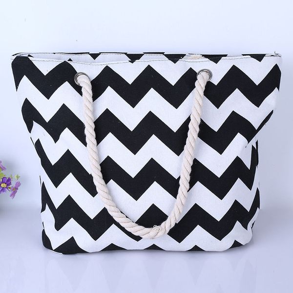 

2020 женщины одного плеча мешок волна полоса холщовый мешок конопли веревки сумка женская мода пляж путешествия сумки tote сумки