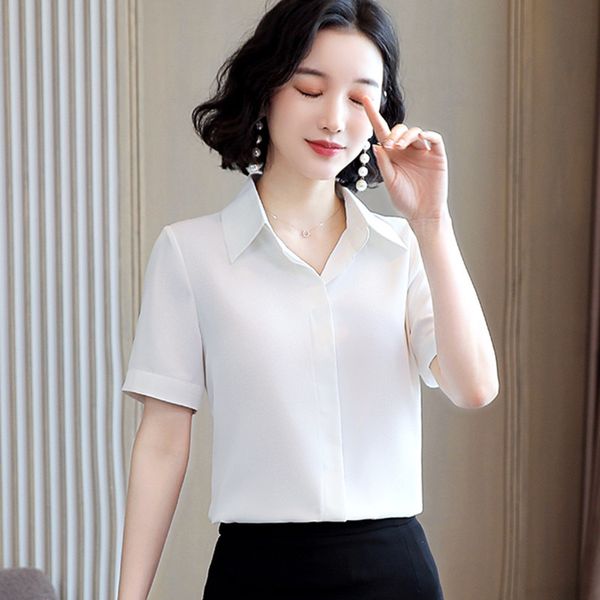 

korean chiffon women shirts woman white blouses plus size women short sleeve solid blouse blusas mujer de moda 2020 womens