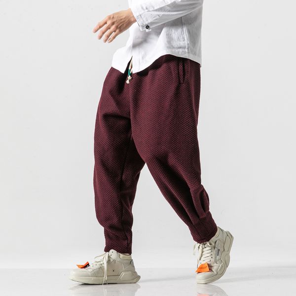 

мужской vintage streetwear hip hop сыпучие harem брюк китайский sweatpants мужчины зима толстые флис повседневные брюки шерстяные, Black