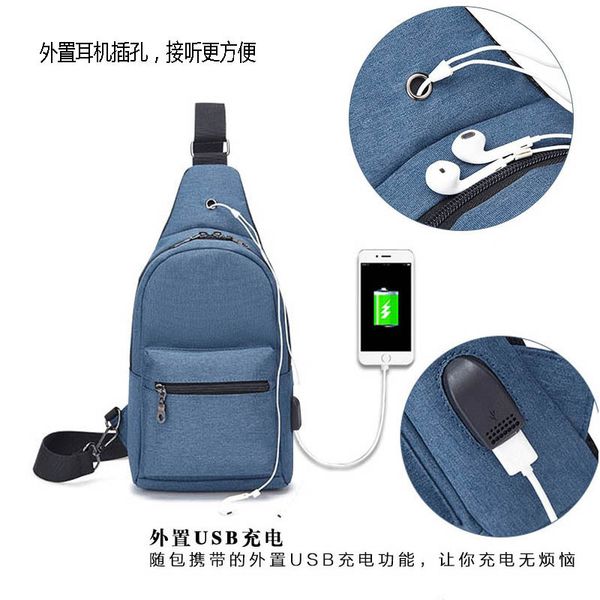 

oxford cloth shoulder chest bag fashion simple waterproof fabric with headphone jack chest pack men's bag
