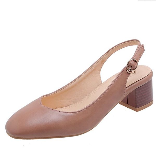 

fanyuan 2020 дамы сандалии кожа pu квадратным каблуком сжатый женская обувь круглый toe моды slingback пряжка женщины насосы размер 34-43, Black