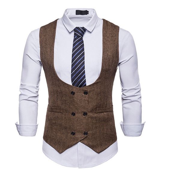 

2019 new style fashion men's solid vintage double breasted british casual waistcoat formal urban vest, Black;white