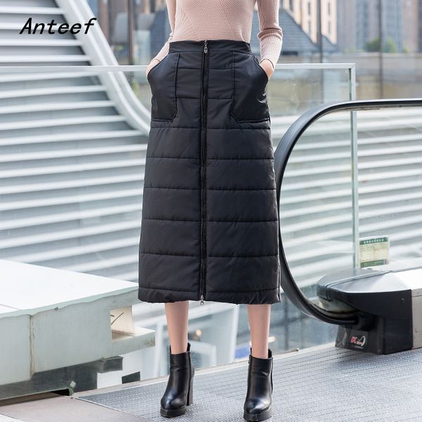 

black down cotton plus size vintage 2019 high waist clothes autumn winter casual loose long skirts womens skirt women streetwear