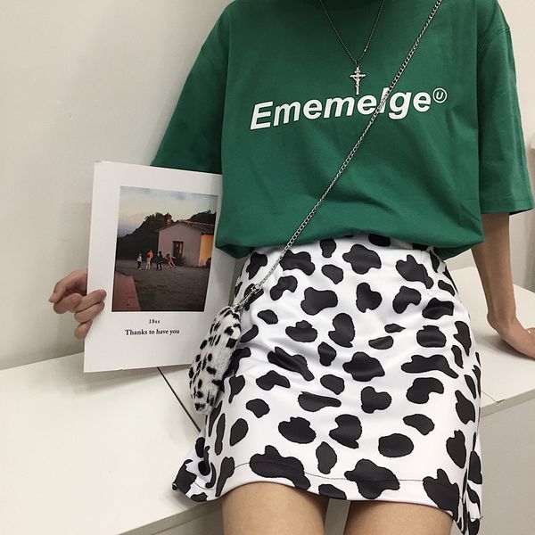 

high waist harajuku cow chic print new summer cute personality skirt casual loose a-line skirt hip hop female skirt, Black