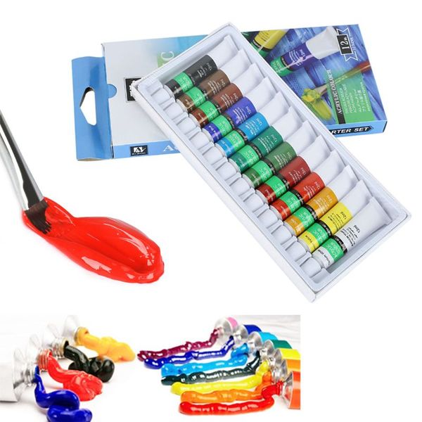 

1 set 12 colors 12ml tube acrylic paint set art painting drawing tools for kids diy
