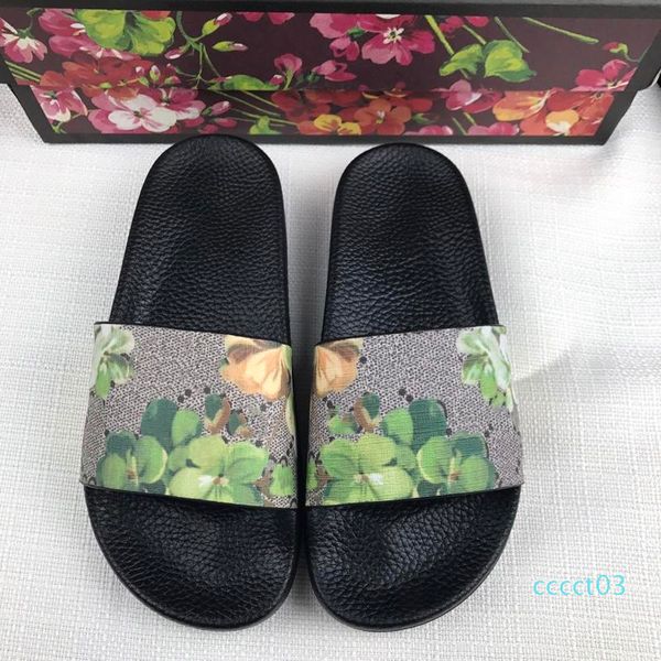 

2019 designer rubber new floral brocade mens fashion slippers red white gear bottoms flip flops womens slides casual flats slipper ct033, Black