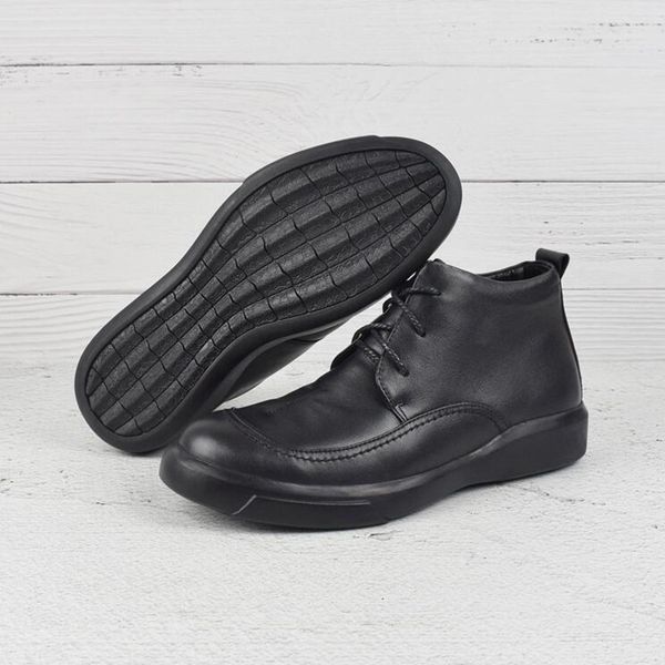 

designer- leather round toe super warm plush snow boots business man hight end winter fur boots, Black