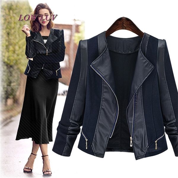 

women large size pu leather jackets 2017 new arrival women's autumn winter casual coats female plus size patchwork jacket, Black