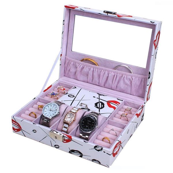 

special gift case for women makeup organizer box home storage desk organization mirror jewelry watch colorful holder box wbg1092, Black;blue