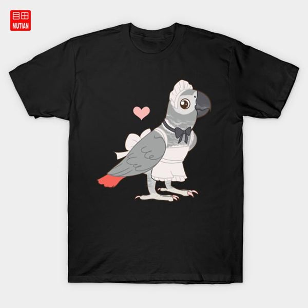 

african grey maid bird t-shirt bird otaku cartoon humor parody animal kawaii pastel maid cute, White;black