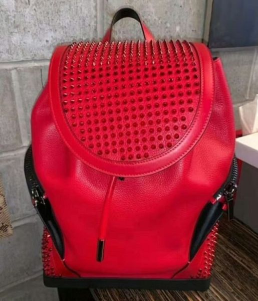 

men women designer backpacks cover red backpack genuine leather rivet school bags big size 49cm