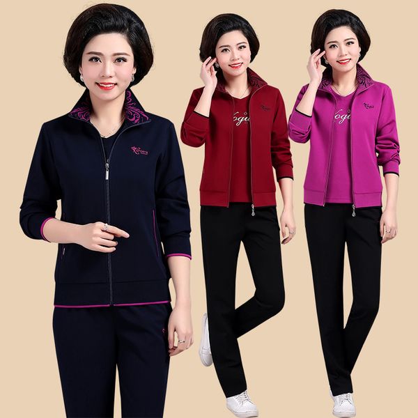 

весна новый стиль среднего возраста женская одежда корейский стиль мода спортивный комплект среднего возраста спортивная одежда набор, White;black