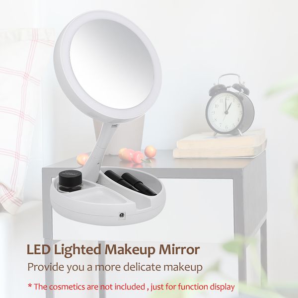 Купить Оптом A Mirror Led Lighted Adjustable Stand Desk Tri Fold With Storage Box Organizer 10x Magnifying Gifts Отcaodou В Категории