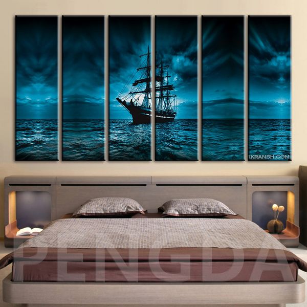

canvas hd printed painting framed home decoration wall art pictures sea wave sailing boat night seascape bedroom poster artworks