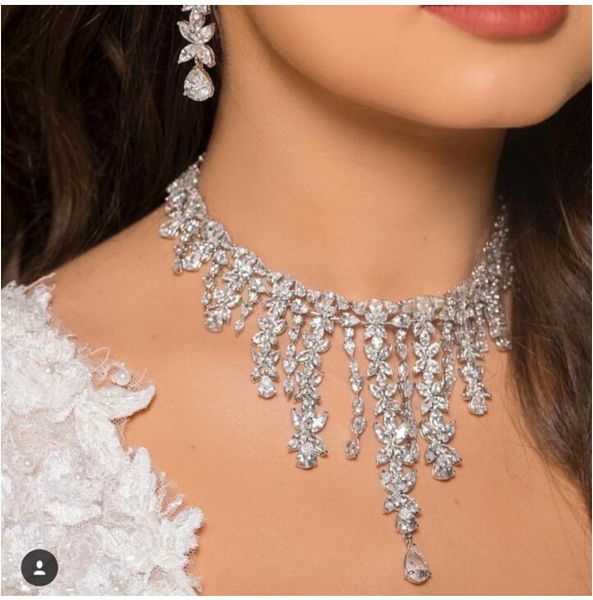 

accking women's necklaces retro-archaic long tassel cz chokers necklaces jewelry for women party wedding, Golden;silver