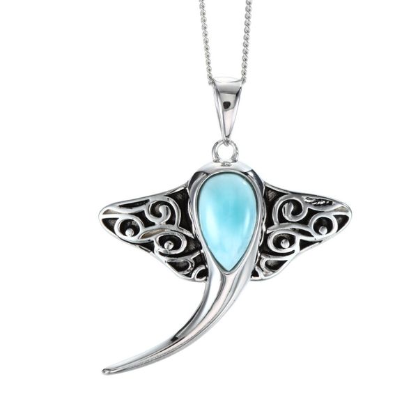 

selling 925 sterling silver pendant blue natural larimar stingray pendant neckalce for women gift