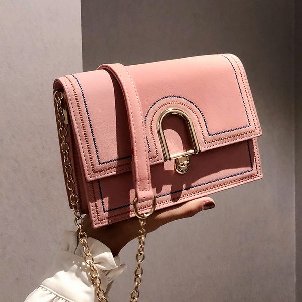 

british fashion simple female square bag 2018 quality matte leather women's designer handbag lock chain shoulder messenger bags
