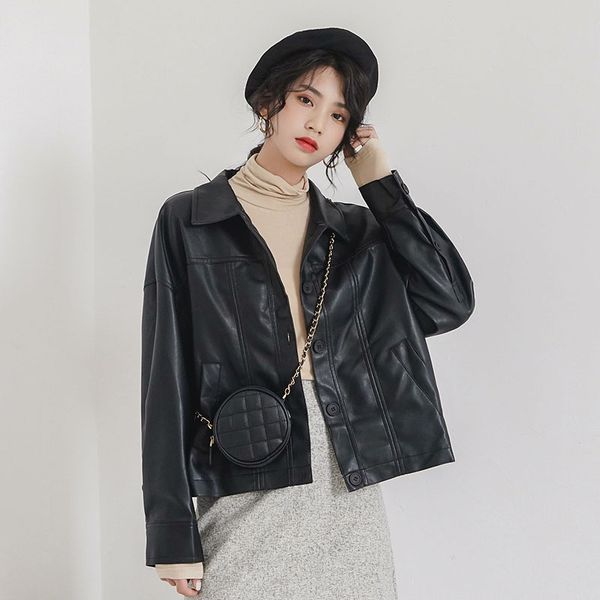 

women leather jackets autumn & winter black slim cool lady pu faux leather coats female button jacket streetwear hip hop outwear