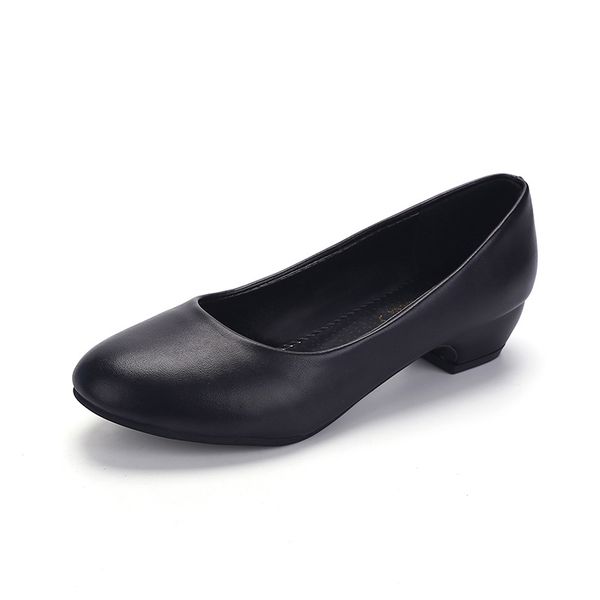 

new round head chunky heel shallow mouth single shoes women's tooling shoes, Black