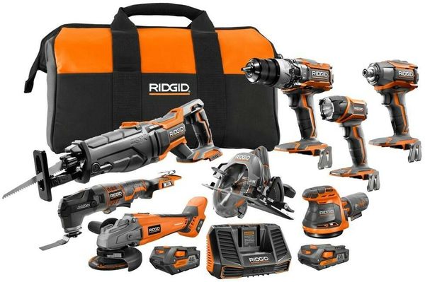 

Ridgid 8 tool cordle combo kit battery charger bag 18 volt gen5x lithium ion