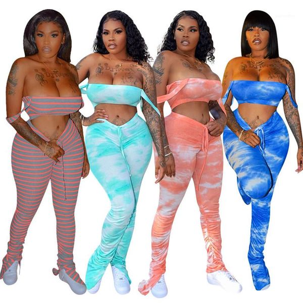 

female vest sports style stacked pants matching sets casual stacked sweatpants women slash neck striped, White