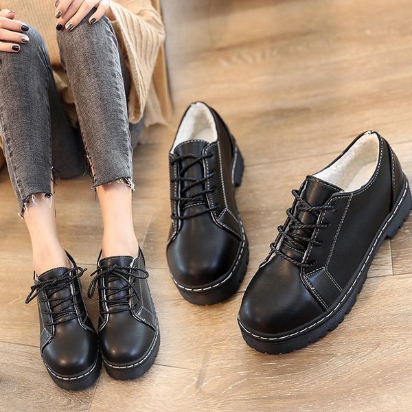 

womens derby shoes black flats round toe british style female footwear 2019 fashion women's casual sneaker autumn all-match
