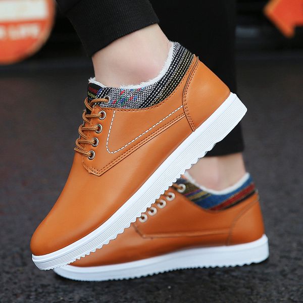 

winter shoes men fashion casual flat casual wild men's shoes comfort leather warm men's, Black