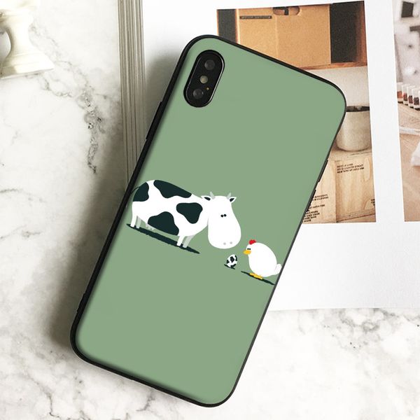 

coque luxury cow and chicken phone case for iphone 11 pro xs max xr 8 7 6s plus 5 se case soft black tpu silicone cover