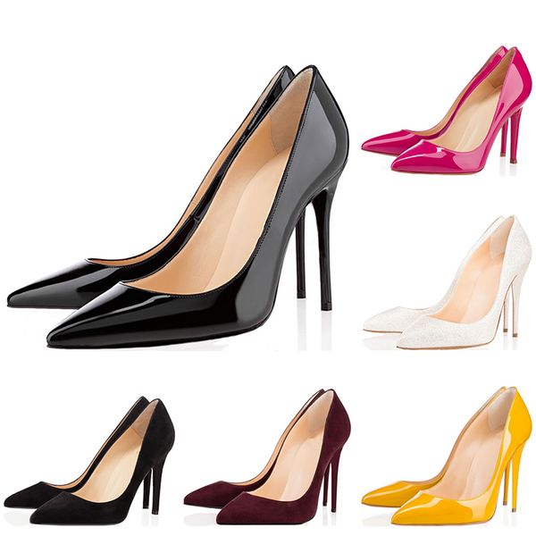 

2020 red bottoms women high heels styles 8cm 10cm 12cm lotus root starch genuine leather pointed toes pumps rubber dress party wedding shoes, Black