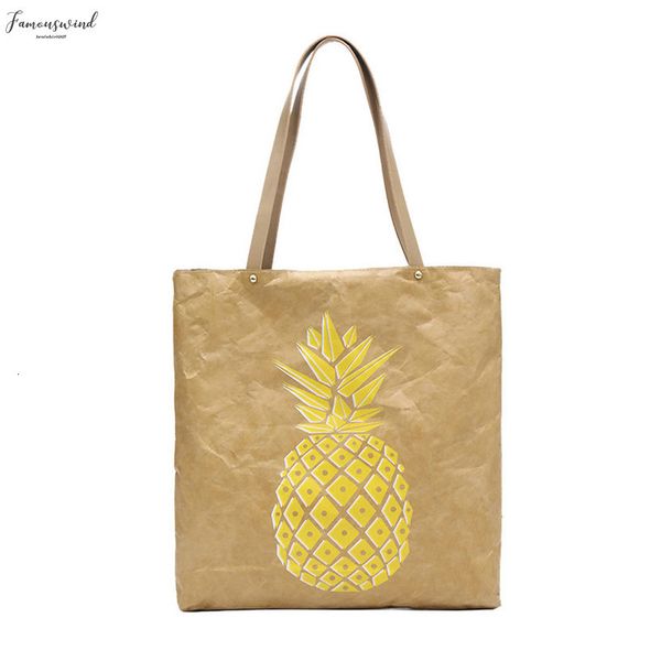 

kraft paper bag women fashion pineapple print classic bag ladies fashion vintage shoulder satchels designed stylish bags new