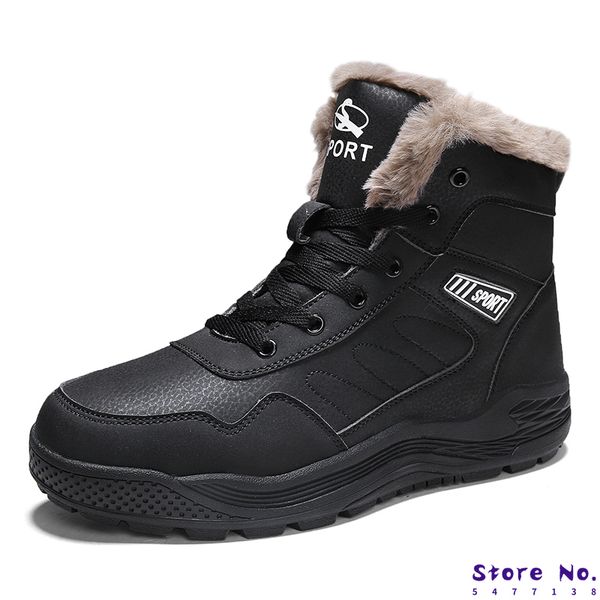 

2019 new winter men boots ski leather snow boots mens thick sole shoes ankle plus velvet to keep warm casual, Black