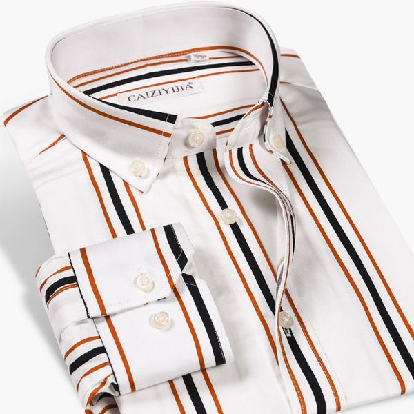 

100% cotton men's vertical striped dress shirts fashion business casual long sleeve button-down classic work shirt, White;black