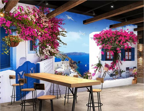 

3d room wallpaper custom p non-woven mural mediterranean window rose roses background wall wallpaper for walls 3 d
