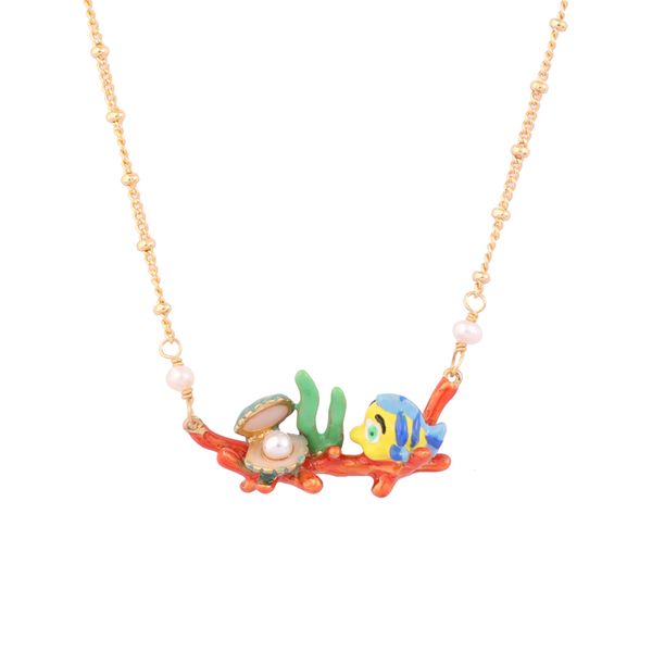 

juicy grape 2019 new marine life series hand painted enamel cute small fish pearl necklace women clavicle chain girl gift, Silver