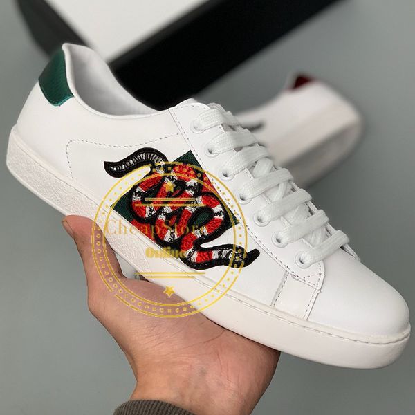 

new fashion men luxury designer shoes for women with genuine leather gold red blue stripes ace sneakers red white size 35-44, White;red