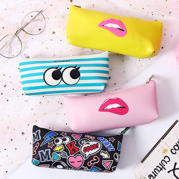 

fashion creative girl stationery bag pu waterproof hand storage bag students gift school & office supplies